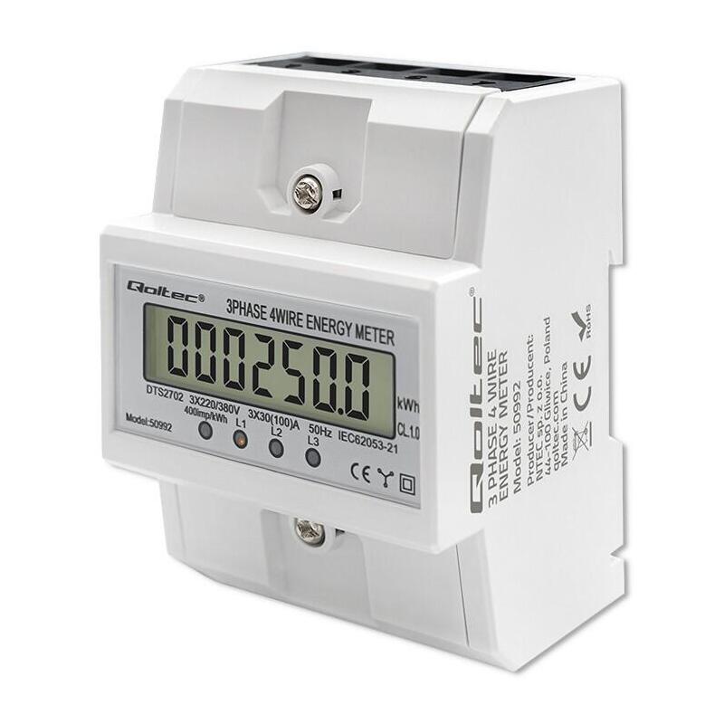 qoltec-50900-three-phase-electronic-energy-consumption-meter-230v-lcd-4p-din-rail
