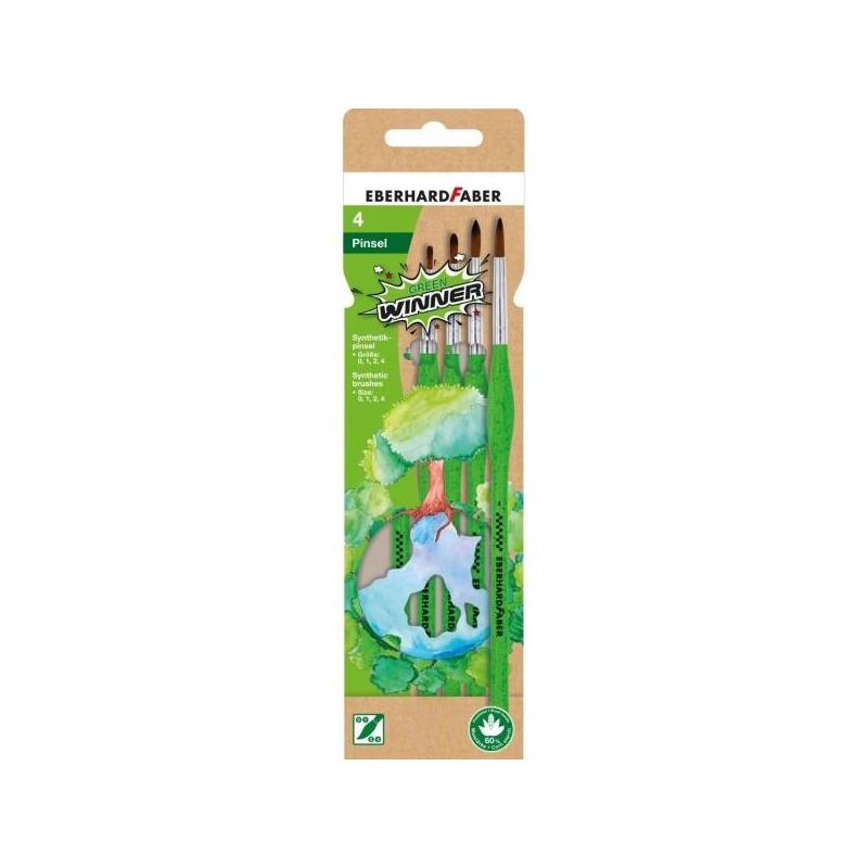 eberhard-faber-green-winner-pack-con-4-pinceles-de-pelo-sintetico-tamanos-0-1-2-4-agarre-ergonomico-fabricados