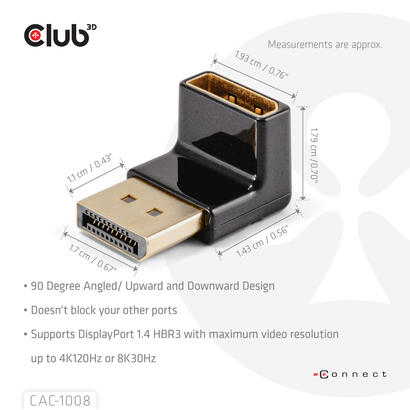 club3d-adaptador-dp-dp-14-90-abgewinkelt-4k120hz-m-h-retail