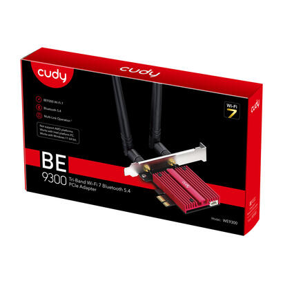 cudy-adaptador-de-red-pcie-tribanda-wifi-7-be9300-bluetooth-54-disipador-termico-negrorojo