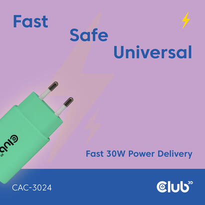 club3d-lifemyle-cargador-usb-c-30watt-2mk-verde-retail