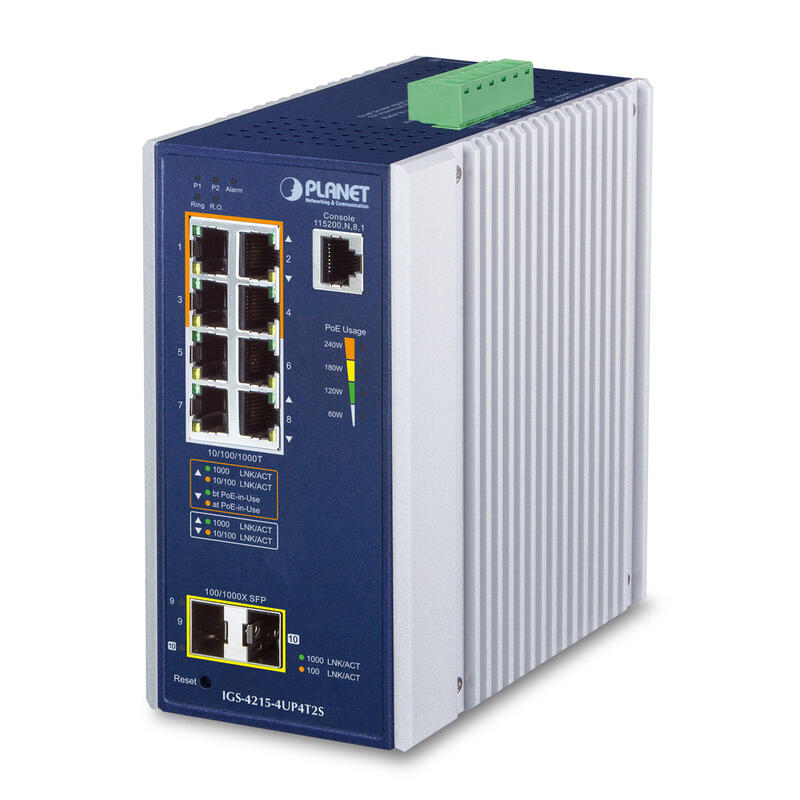 planet-igs-4215-4up4t2s-switch-gestionado-l2l4-gigabit-ethernet-101001000-energia-sobre-ethernet-poe-aluminio-azul