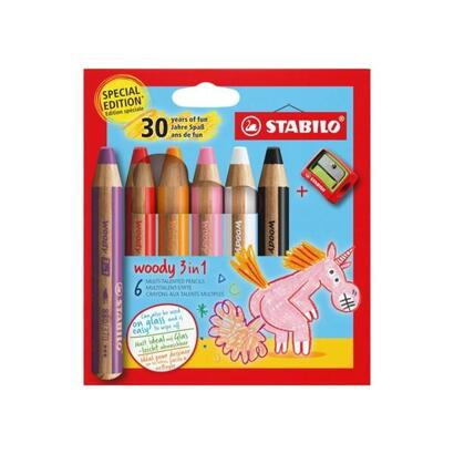 stabilo-woody-3-en-1-30-aniversario-unicornio-pack-de-6-lapices-de-colores-sacapuntas-lapiz-de-color-cera-y