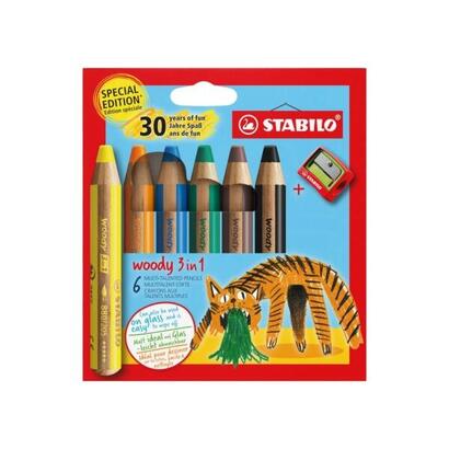 stabilo-woody-3-en-1-30-aniversario-tigre-pack-de-6-lapices-de-colores-sacapuntas-lapiz-de-color-cera-y-acuarela