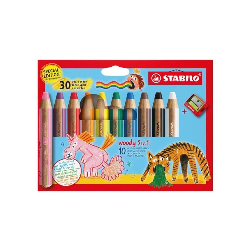 stabilo-woody-3-en-1-30-aniversario-unicornio-y-tigre-pack-de-10-lapices-de-colores-sacapuntas-lapiz-de-color
