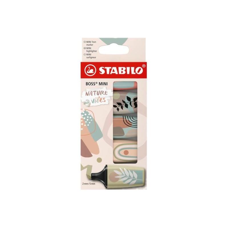 stabilo-boss-mini-naturevibes-pack-de-5-marcadores-fluorescentes-trazo-entre-2-y-5mm-tinta-con-base-de-agua-