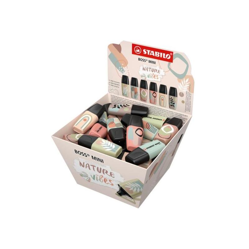 stabilo-boss-mini-naturevibes-expositor-con-50-marcadores-fluorescentes-trazo-entre-2-y-5mm-tinta-con-base-de-agua