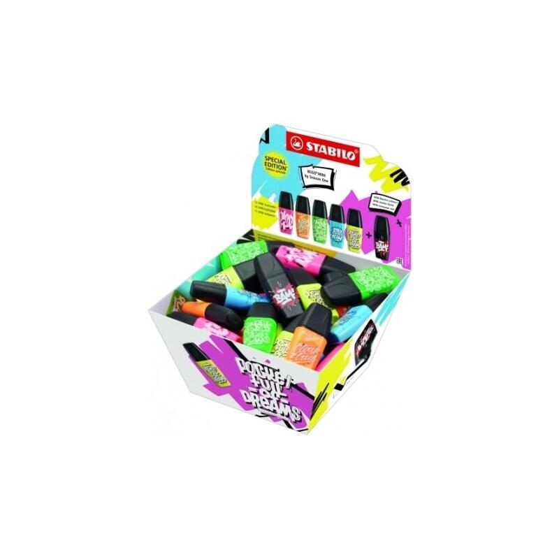 stabilo-boss-mini-by-snooze-one-expositor-con-50-mini-marcadores-fluorescentes-trazo-entre-2-y-5mm-tinta-con-base