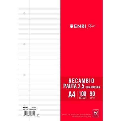 enri-recambio-plus-100h-a4-90gr-pauta-25-cmargen-4-taladros-blanco