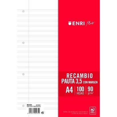 enri-recambio-plus-100h-a4-90gr-pauta-35-cmargen-4-taladros-blanco