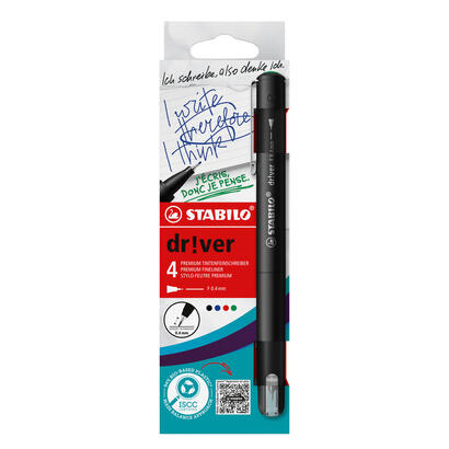 stabilo-drver-pack-de-4-rotuladores-de-punta-fina-04mm-tinta-a-prueba-de-manchas-inodora-y-con-base-al-agua-