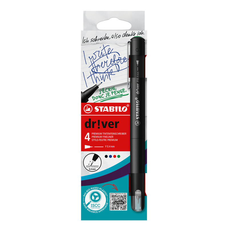 stabilo-drver-pack-de-4-rotuladores-de-punta-fina-04mm-tinta-a-prueba-de-manchas-inodora-y-con-base-al-agua-