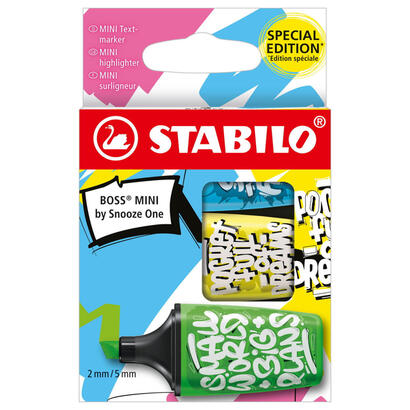 stabilo-boss-mini-by-snooze-one-pack-de-3-mini-marcadores-fluorescentes-trazo-entre-2-y-5mm-tinta-con-base-de-agua