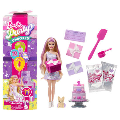mattel-barbie-party-unboxed-haustier-geburtstag-serie-lila-kleid-jfg70