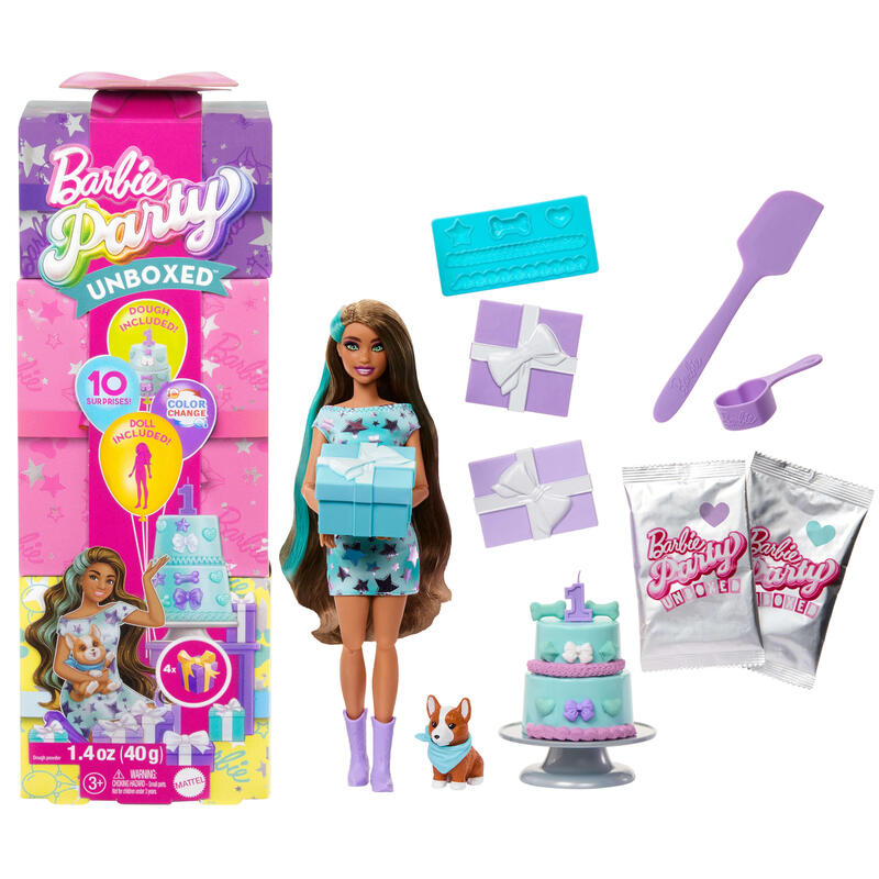 mattel-barbie-party-unboxed-haustier-geburtstag-serie-azules-kleid-jfg72 mattel-barbie-party-unboxed-haustier-geburtstag-serie-azules-kleid-jfg72