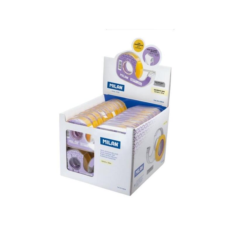 milan-expositor-de-36-cintas-adhesivas-transparentes-con-dispensador-medidas-12mm-x-33m-amarillo-transparente