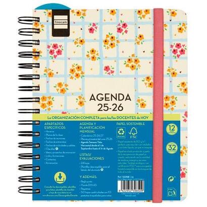 finocam-agenda-docente-magistral-design-espiral-doble-4-svh-flowers-2025-2026