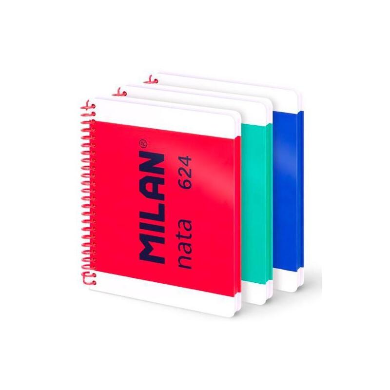 milan-cuaderno-espiral-a5-80h-95gr-pautado-7mm-tapa-dura-coleccion-nata-624-since-1918-surtido-pack-3-ud milan-cuaderno-espiral-a5-80h-95gr-pautado-7mm-tapa-dura-coleccion-nata-624-since-1918-surtido-pack-3-ud