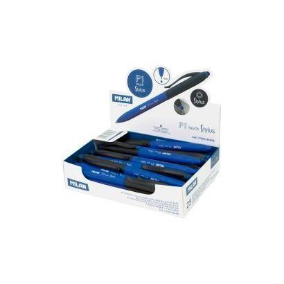 milan-boligrafo-p1-touch-stylus-puntero-tinta-azul-caja-expositora-de-25-azulnegro