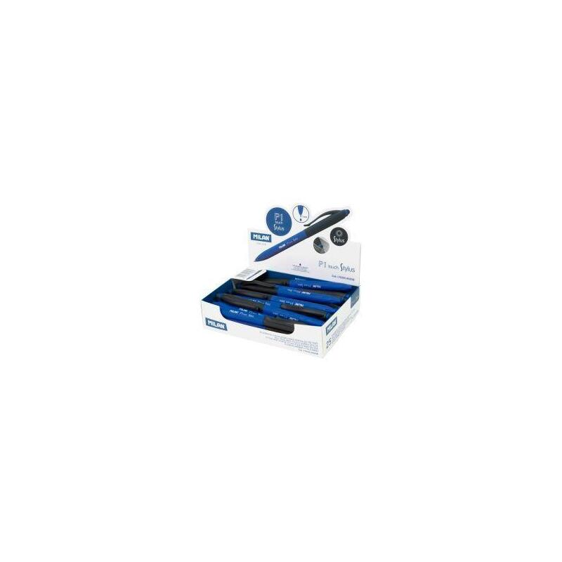 milan-boligrafo-p1-touch-stylus-puntero-tinta-azul-caja-expositora-de-25-azulnegro