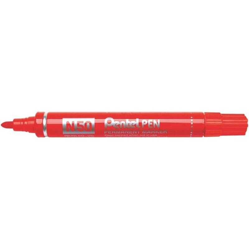 pack-de-12-unidades-pentel-pen-n50-rotulador-permanente-punta-de-43mm-resistente-a-agua-y-luz-rojo