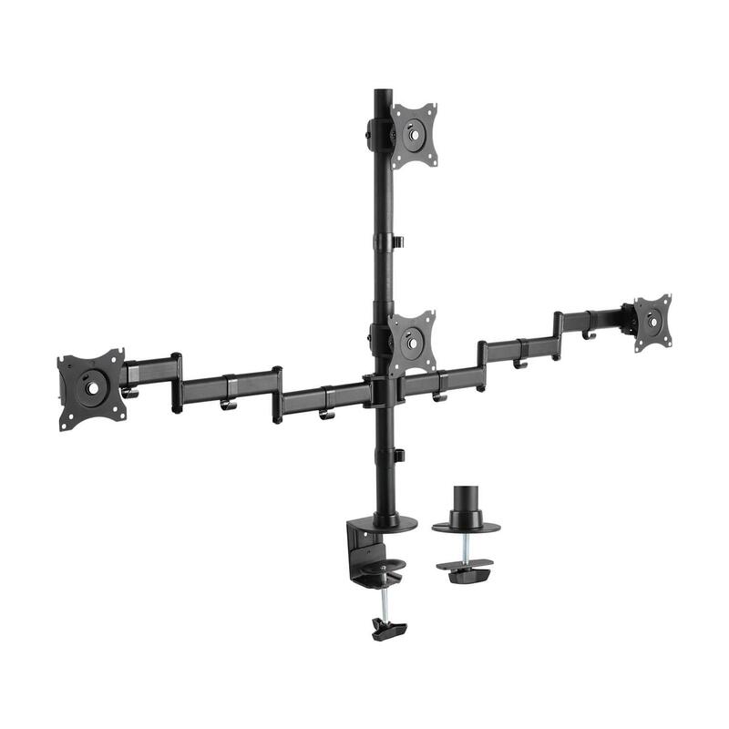 aisens-soporte-de-mesa-eco-giratorio-e-inclinable-para-4-monitores-8kg-4-pivotes-2-brazos-de-13-27-negro