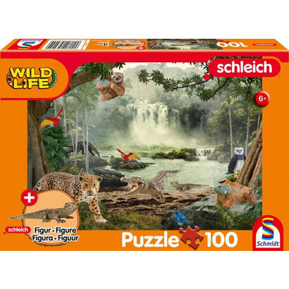 schmidt-games-schleich-wild-life-en-the-rainforest-juego-figura-100-partes-incluida-la-figura-de-schleich-crocodilejungs-56467
