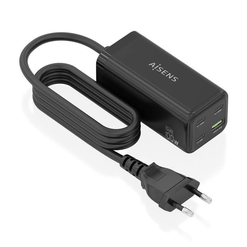 aisens-cargador-sobremesa-gan-100w-3xusb-c-pd30-qc40-qc50-1xusb-a-qc30-negro