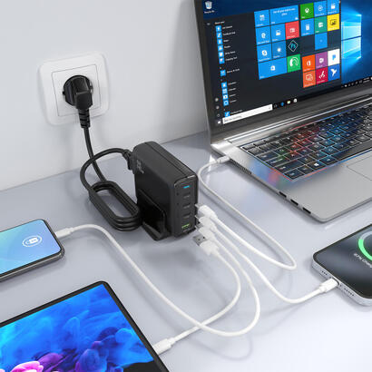 aisens-cargador-sobremesa-gan-140w-3xusb-c-pd31-qc40-qc50-1xusb-a-qc30-negro