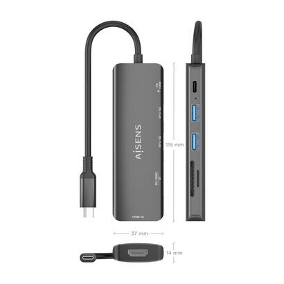 aisens-usb-c-dock-6-en-1-usb-c-a-1xhdmi-2xusb-a-1xusb-c-pd-100w-1xsd-1xmicro-sd-gris-15cm