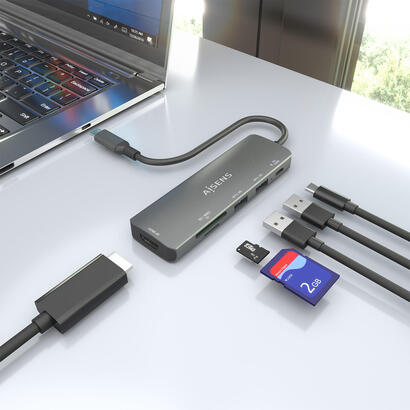 aisens-usb-c-dock-6-en-1-usb-c-a-1xhdmi-2xusb-a-1xusb-c-pd-100w-1xsd-1xmicro-sd-gris-15cm