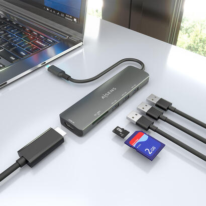 aisens-usb-c-dock-6-en-1-usb-c-a-1xhdmi-3xusb-a-1xsd-1xmicro-sd-gris-15cm