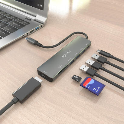 aisens-usb-c-dock-7-en-1-usb-c-a-1xhdmi-3xusb-a-1xusb-c-pd-100w-1xsd-1xmicro-sd-gris-15cm