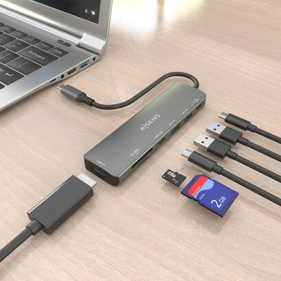 aisens-usb-c-dock-7-en-1-usb-c-a-1xhdmi-2xusb-a-1xusb-c-1xusb-c-pd-100w-1xsd-1xmicro-sd-gris-15cm