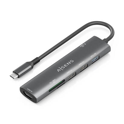 aisens-usb-c-dock-7-en-1-usb-c-a-1xhdmi-2xusb-a-usb20-1xusb-a-usb30-1xusb-c-pd-100w-1xsd-1xmicro-sd-gris-15cm