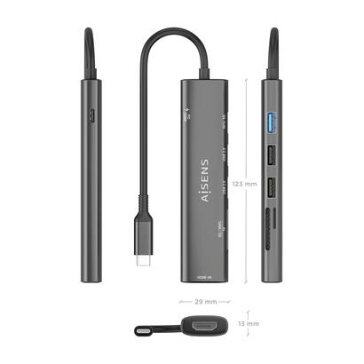 aisens-usb-c-dock-7-en-1-usb-c-a-1xhdmi-2xusb-a-usb20-1xusb-a-usb30-1xusb-c-pd-100w-1xsd-1xmicro-sd-gris-15cm
