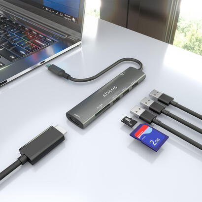 aisens-usb-c-dock-7-en-1-usb-c-a-1xhdmi-2xusb-a-usb20-1xusb-a-usb30-1xusb-c-pd-100w-1xsd-1xmicro-sd-gris-15cm