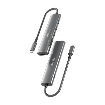 aisens-usb-c-dock-7-en-1-usb-c-a-1xhdmi-2xusb-a-usb20-1xusb-a-usb30-1xusb-c-pd-100w-1xsd-1xmicro-sd-gris-15cm