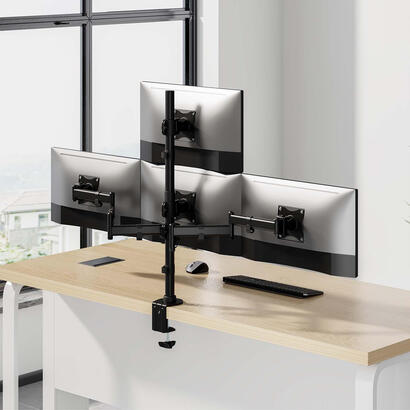 aisens-soporte-de-mesa-eco-giratorio-e-inclinable-para-4-monitores-8kg-4-pivotes-2-brazos-de-13-27-negro