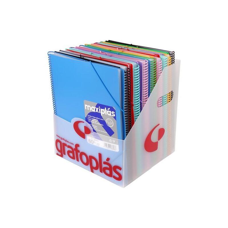 grafoplas-carpeta-con-fundas-maxiplas-surtidas-espiral-a4-csobre-pp-rigido-opaco-csurtidos-expositor-16-ud