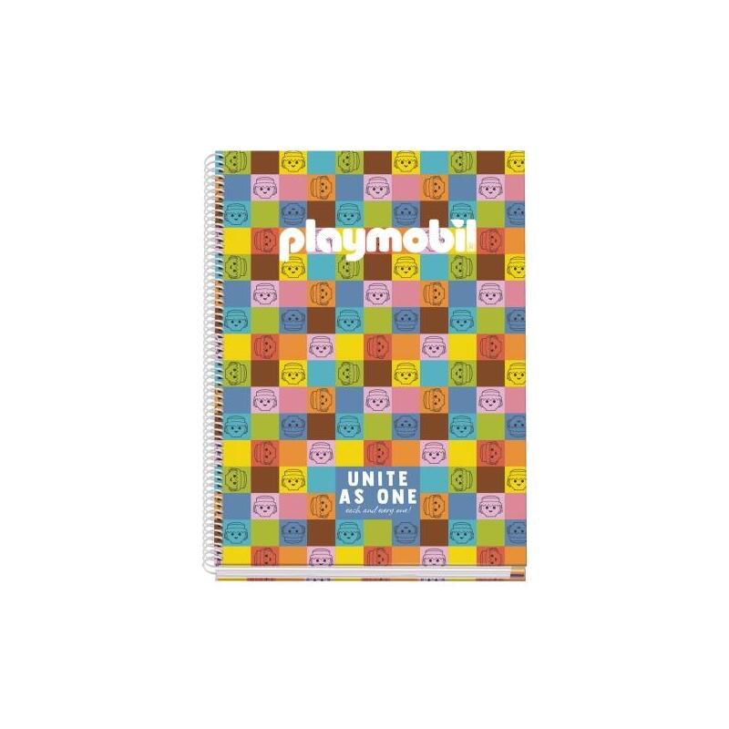 dohe-playmobil-unite-as-one-cuaderno-espiral-a4-100-hojas-microperforadas-cuadricula-5mm-tapa-dura-carton-forrado-
