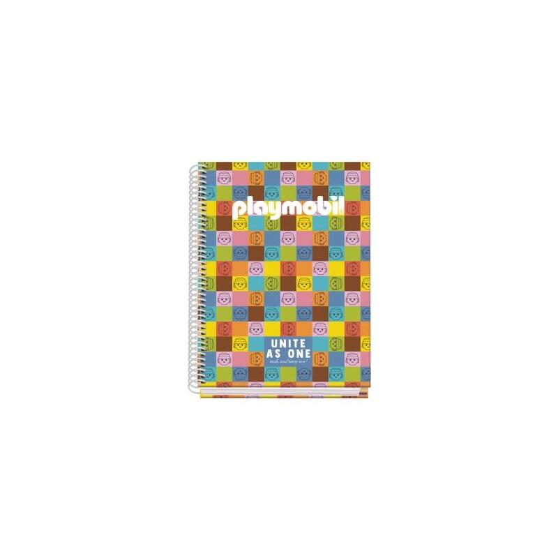 dohe-playmobil-unite-as-one-cuaderno-espiral-a5-100-hojas-cuadricula-5mm-tapa-dura-impresa-a-todo-color-y