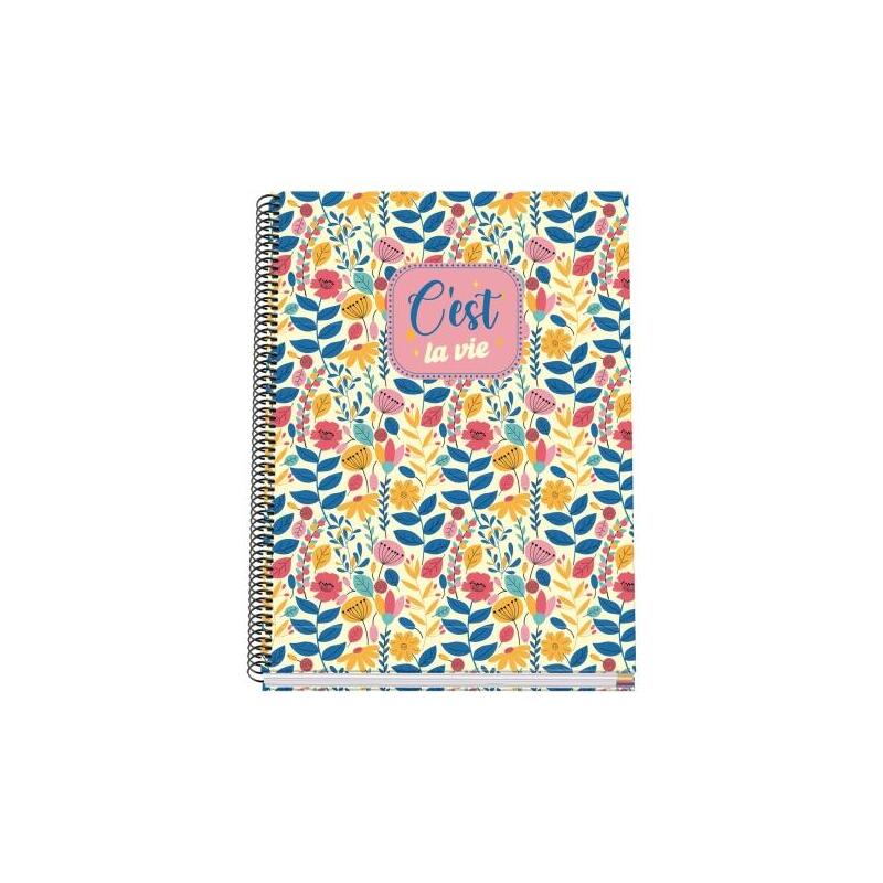 dohe-cest-la-vie-cuaderno-espiral-a4-100-hojas-microperforadas-cuadricula-5mm-tapa-dura-carton-forrado-bandas-de