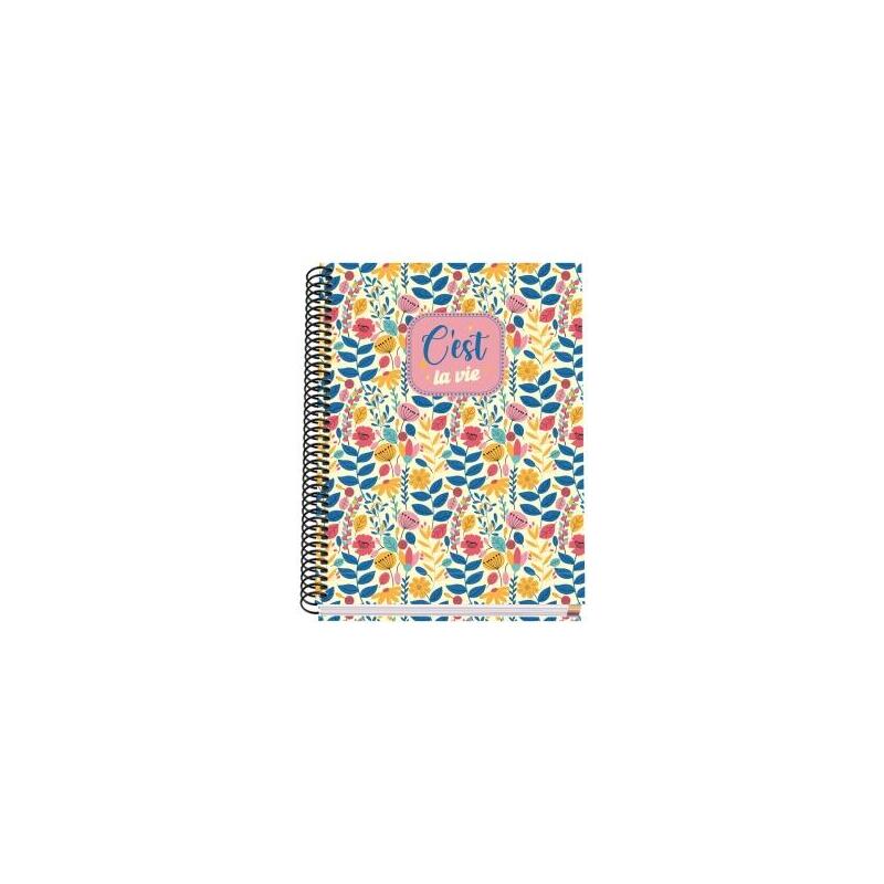 dohe-cest-la-vie-cuaderno-espiral-a5-100-hojas-cuadricula-5mm-tapa-dura-impresa-a-todo-color-y-plastificada-en