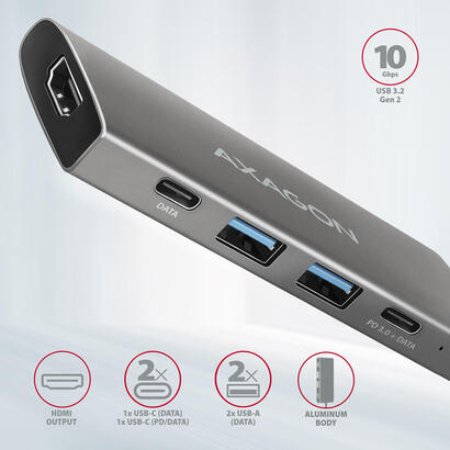 hmc-5g21-wieloportowy-hub-usb-5in1-10gbps-2x-usb-a-2x-usb-c-hdmi-4k30hz-pd-60w-13cm-usb-c-kabel