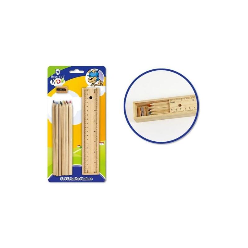 bismark-pack-escolar-con-estuche-de-madera-con-tapa-regla-12-lapices-de-colores-y-sacapuntas