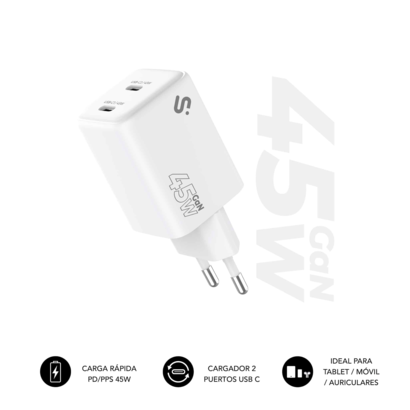 cargador-paredviaje-2xusb-c-gan-45w-pd-blanco-subblim-cargador-subblim-gan-45w-doble-usb-c