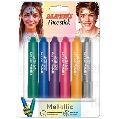 alpino-fiesta-face-stick-metallic-pack-con-6-barritas-de-pintura-facial-sistema-retractil-giratorio-se-lava-con