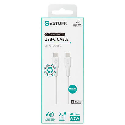 infinite-usb-c-to-usb-c-cable-2m-white-recycled-plastic-super-soft-warranty-60m