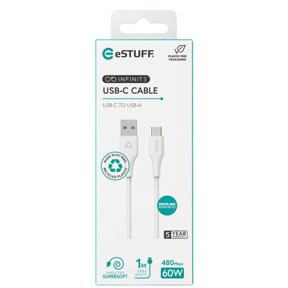 infinite-usb-c-to-usb-a-cable-1m-white-recycled-plastic-super-soft-warranty-60m